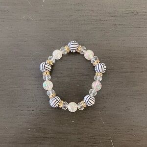 Black & White Volleyball Rhinestone Faceted Opalescent Clear AB Bead Bracelet